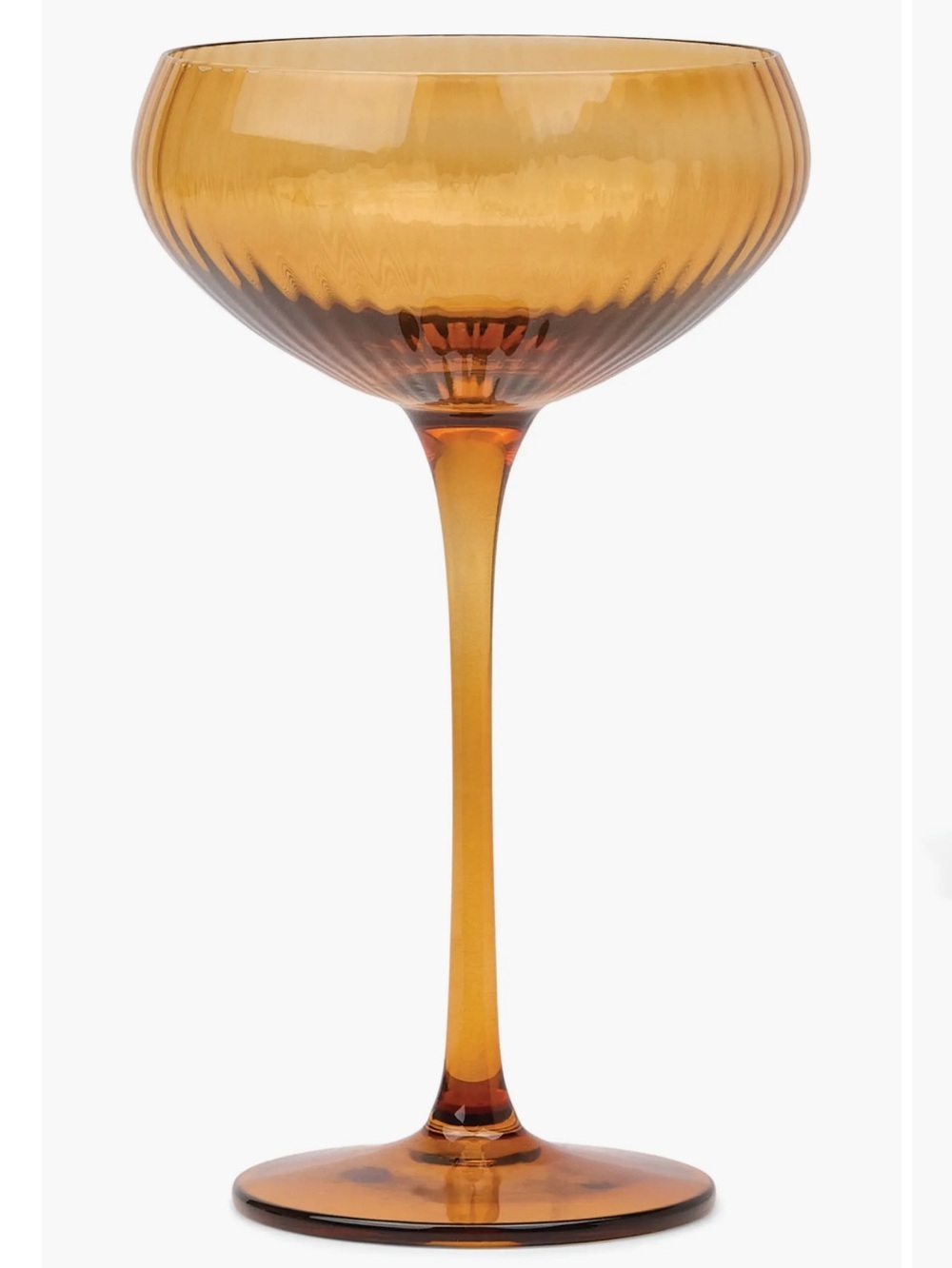 HERE’S HOW The Lou Set of 2 Coupe Soda Lime Glasses Amber Brown Ribbed Cocktail